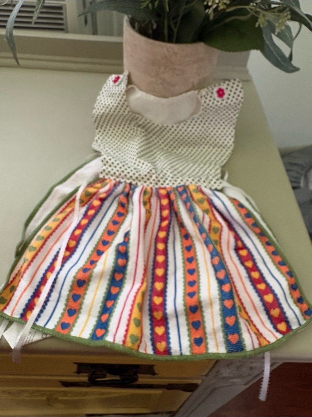 Colorful Striped Heart Oven Apron/Dish Towel Dress